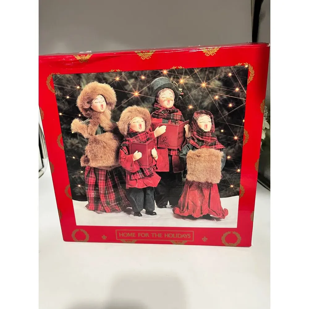 Vintage Christmas Family Home For The Holidays Fabric Mache Carolers Set of Four